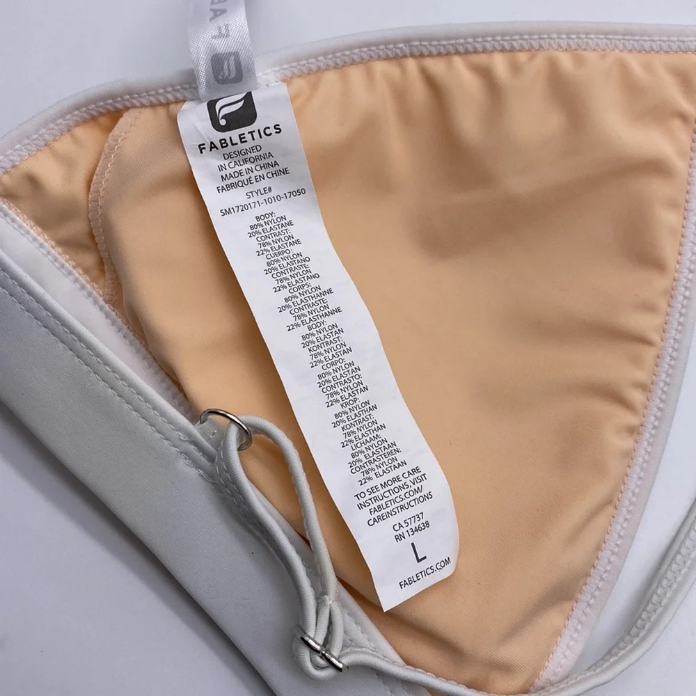 Fabletics White Valentina Bikini Top‎  Size L NWT